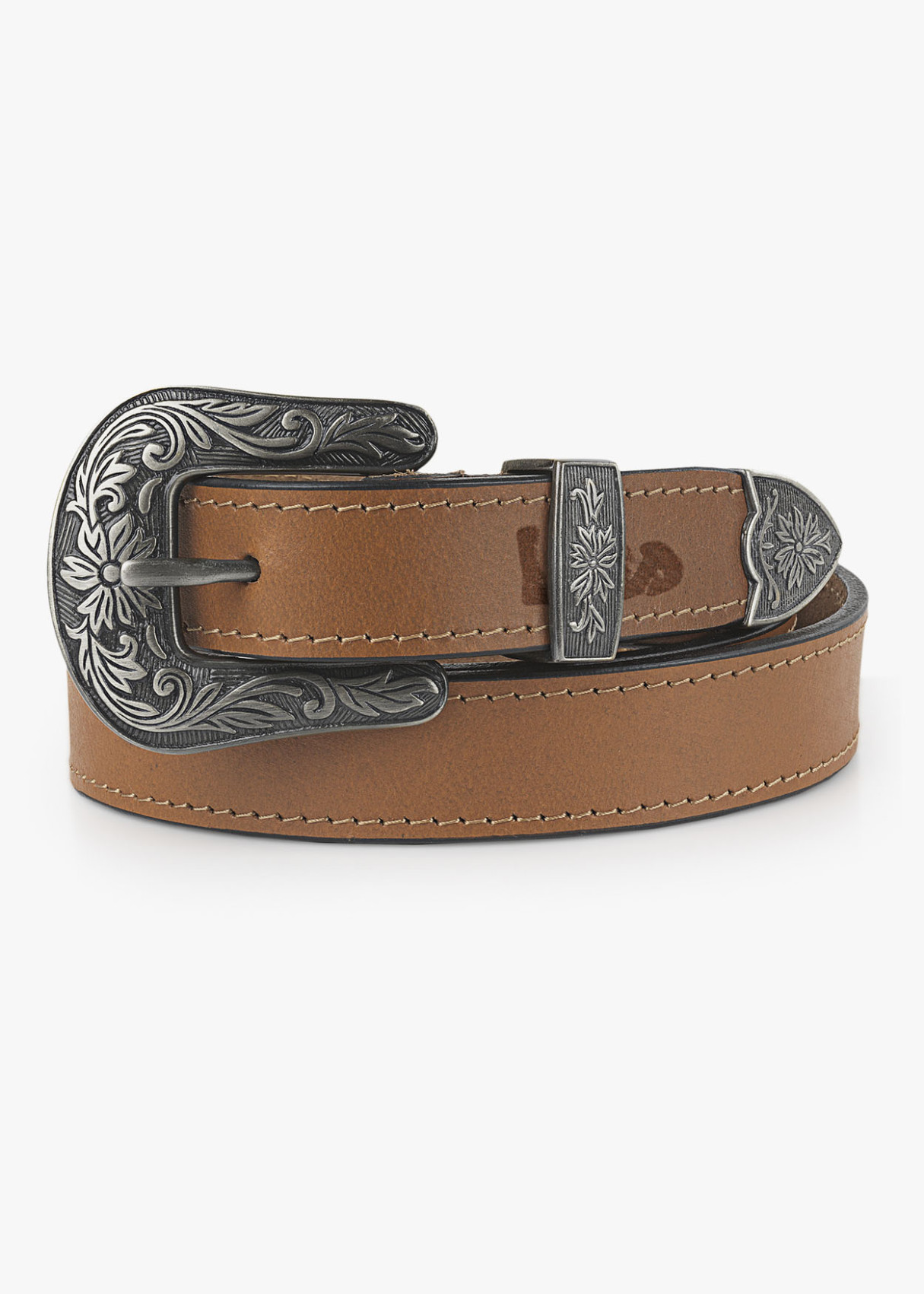 Cinturón de piel cowboy con hebilla plateada